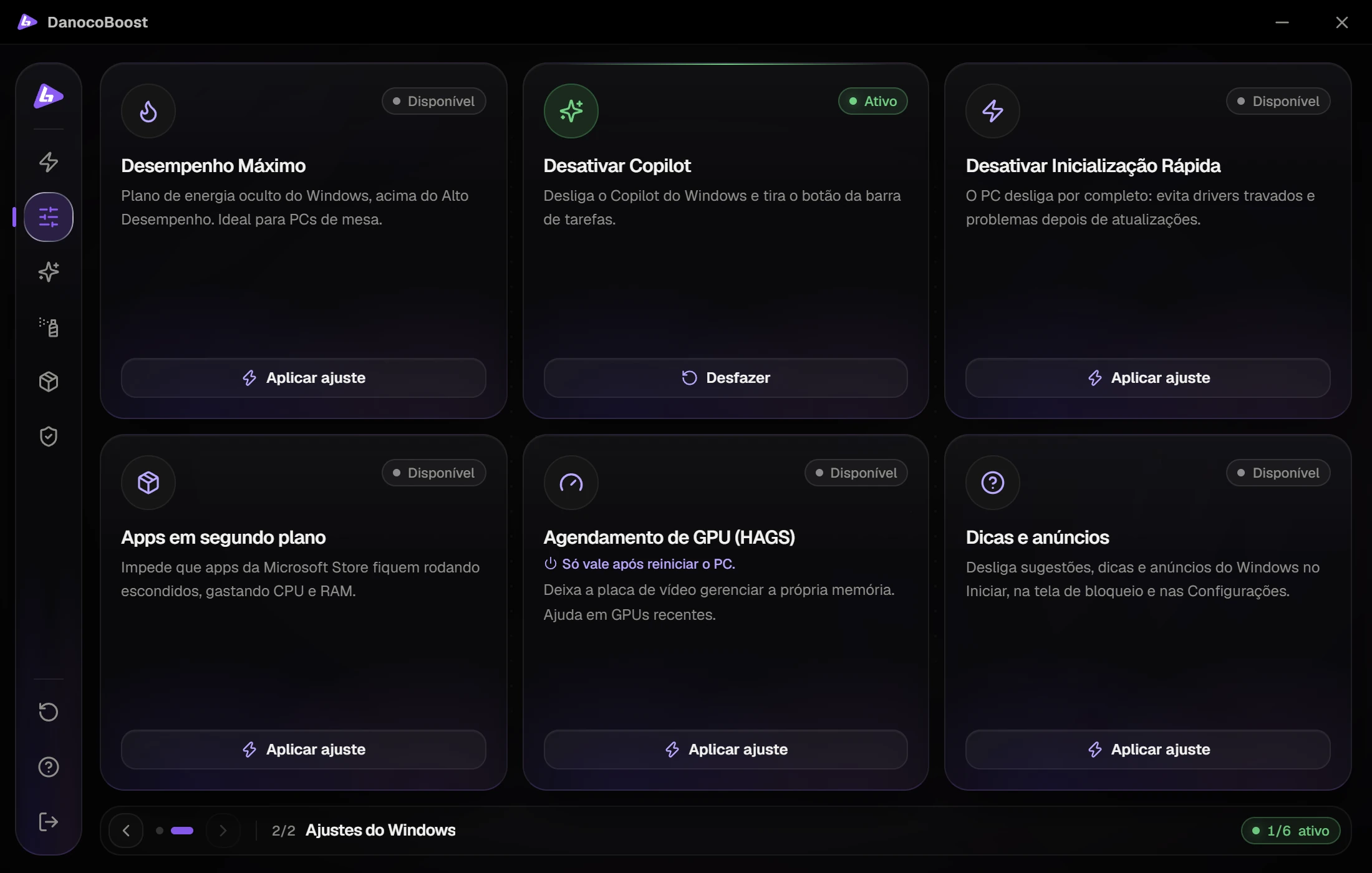 Ajustes extras do Windows